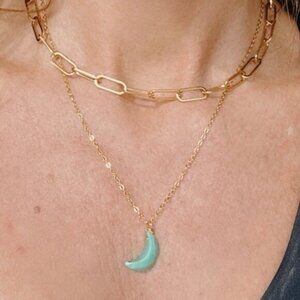 Gold Chain Necklace & Moon Pendant BUDLE Waterproof Necklace Layering Jewelry